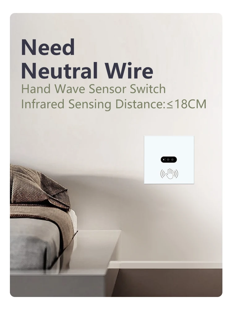 LOUYSGEN  Wall Light Switch Hand Sweep Sensor Switch Hand Wave Switch Glass Screen Panel With Touch Infrared Lights