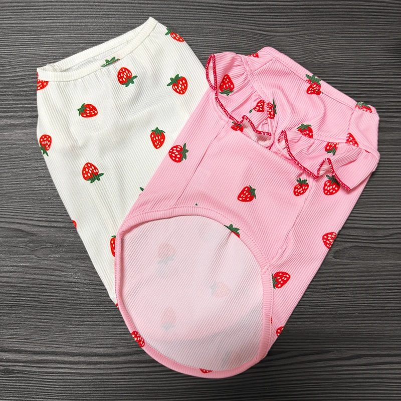 Cute Lace Strawberry Dogs Clothes Skirt Pet Teddy Summer Clothes Schoner Breathable Clothes Puppy Fruit Vest Dog Accessories