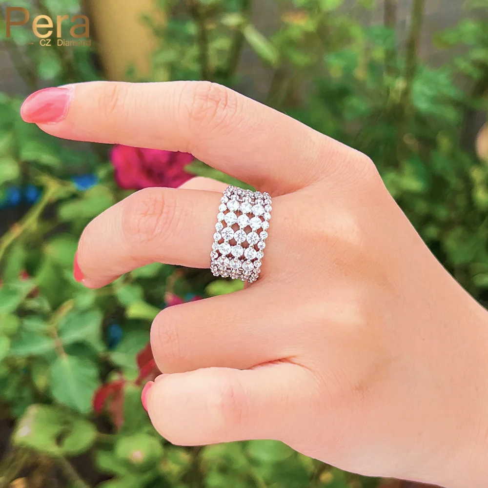 

Pera Adjustable Size Multilayer White Cubic Zirconia Pave Big Wide Opensize Rings for Women Engagement Party Finger Jewelry R206