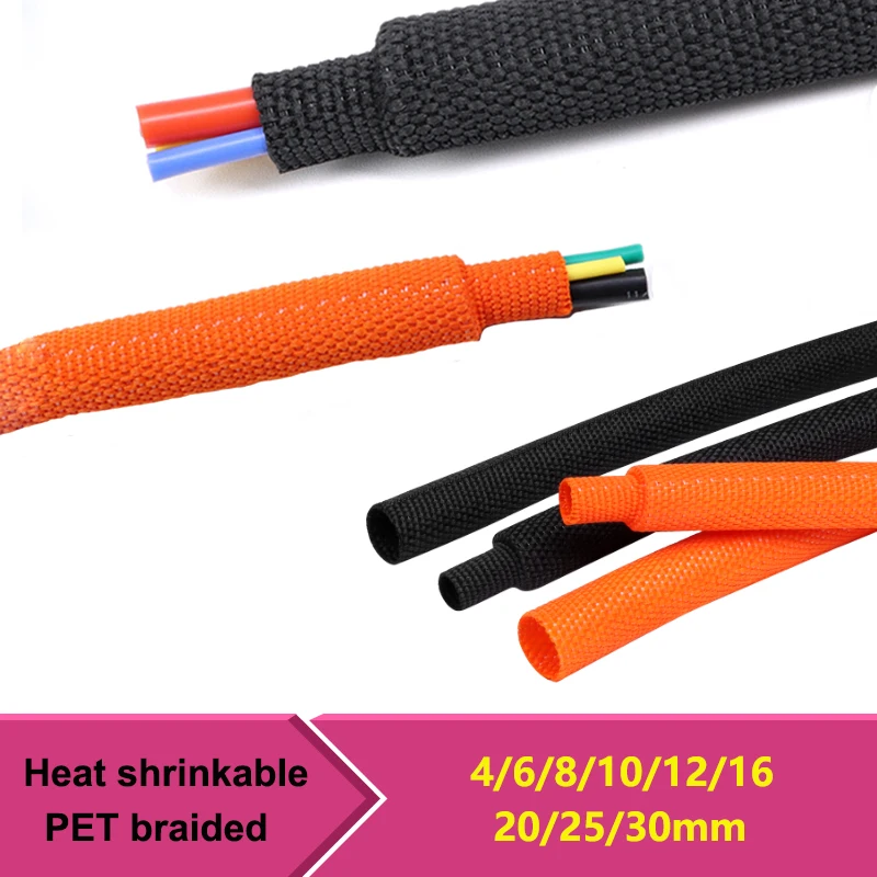 

2: 1. Heat shrinkable PET braided cable conduit 4-30mm insulated flame-retardant wire wrapping protector and wire organizer