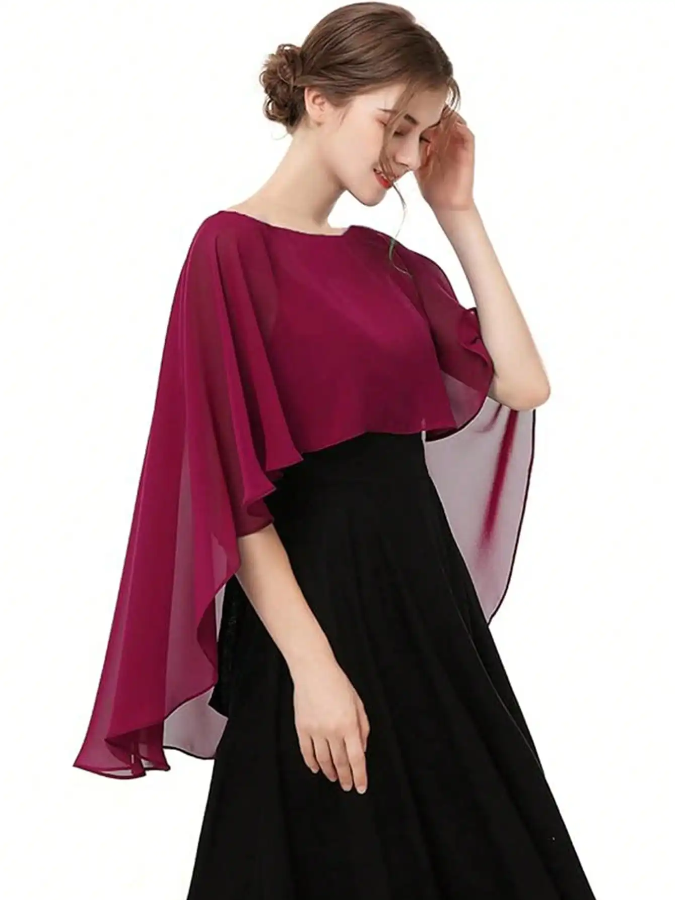 Kurzer, leichter Überwurf aus transparentem Chiffon, locker geschnitten, ideal als Abendkleid-Accessoire. – Detail 11