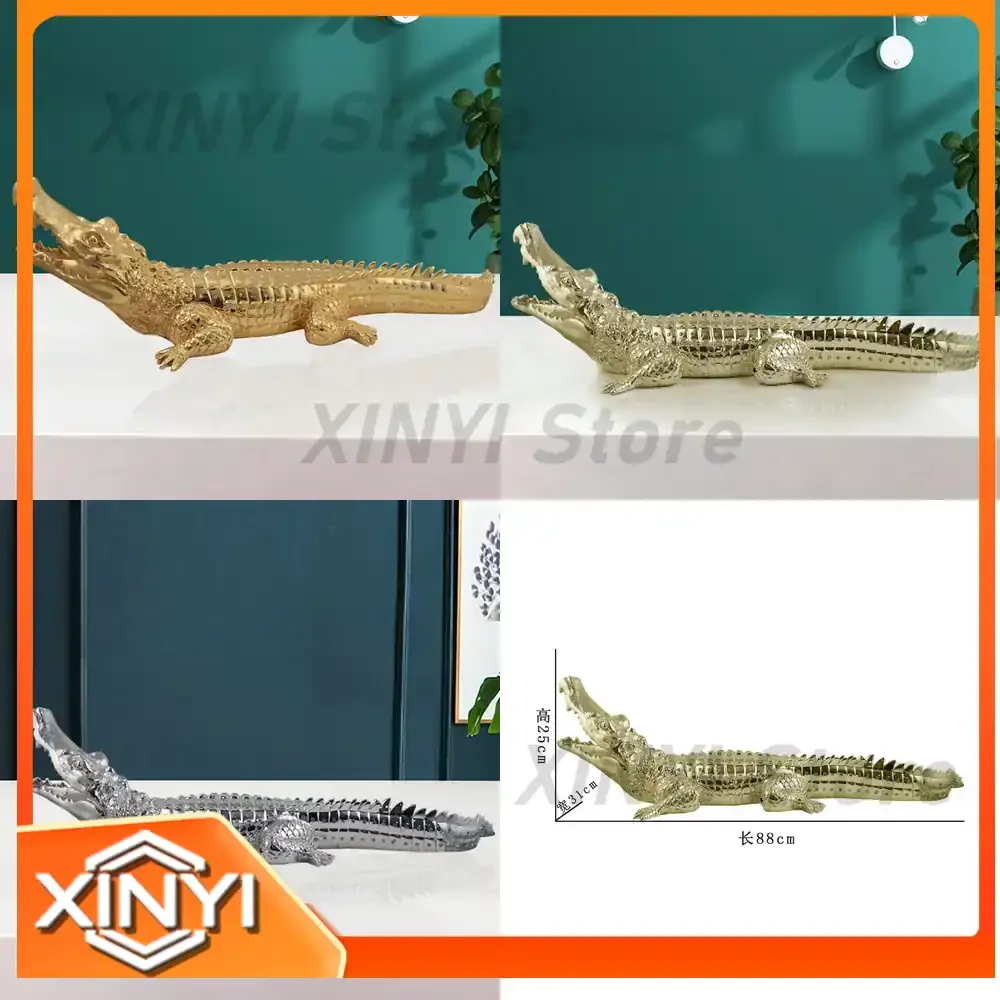 Resin Electroplated Crocodile Figurine for Office Desk Animal Decoration for Entryway Feng Shui Wealth Attraction Animal