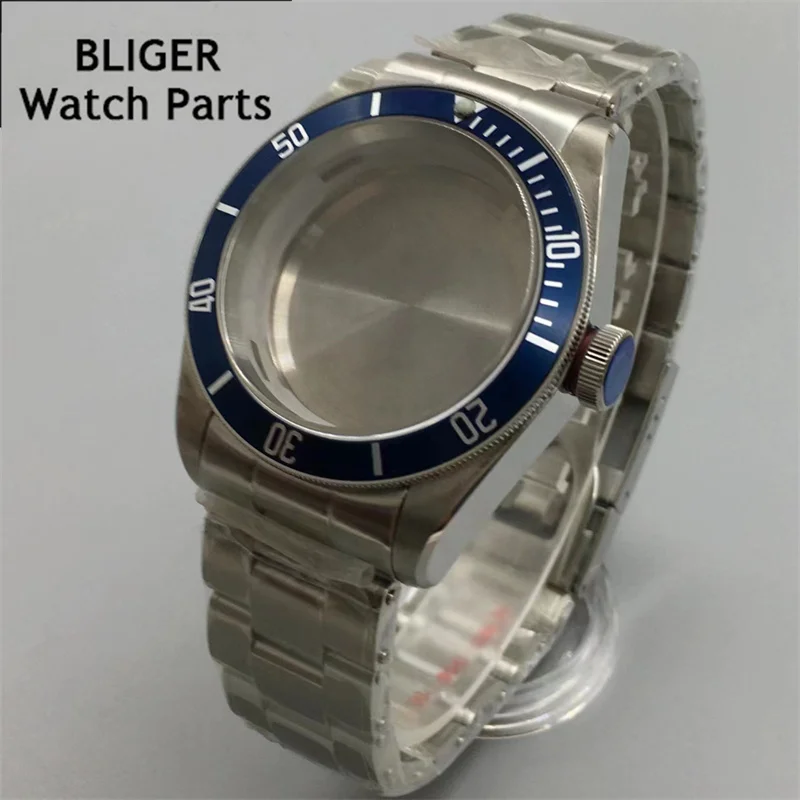 BLIGER 41mm silver stainless steel watch case domed sapphire glass fit NH35 NH36 NH34 ETA2824 PT5000 Seagull ST2130 movement