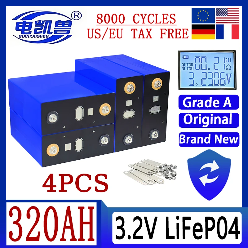 

New A-grade electric vehicle ship solar system 320Ah LiFePO4 3.2V cells suitable for DIY 12V 24V 48V battery pack no tax