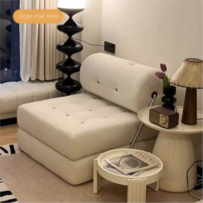 X&D Cream Style Lamb Fleece Leisure Folding Sofa Bed Fold Dual Use Single Small Unit Living Room Balcony Leisure Sofa Lazy Sofa