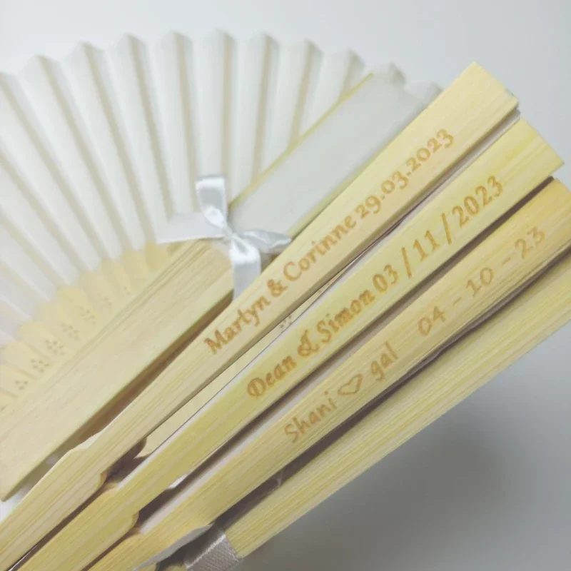 20/70 engraved personalised bow silk hand fans wedding folding fans vintage fans customised wedding favours