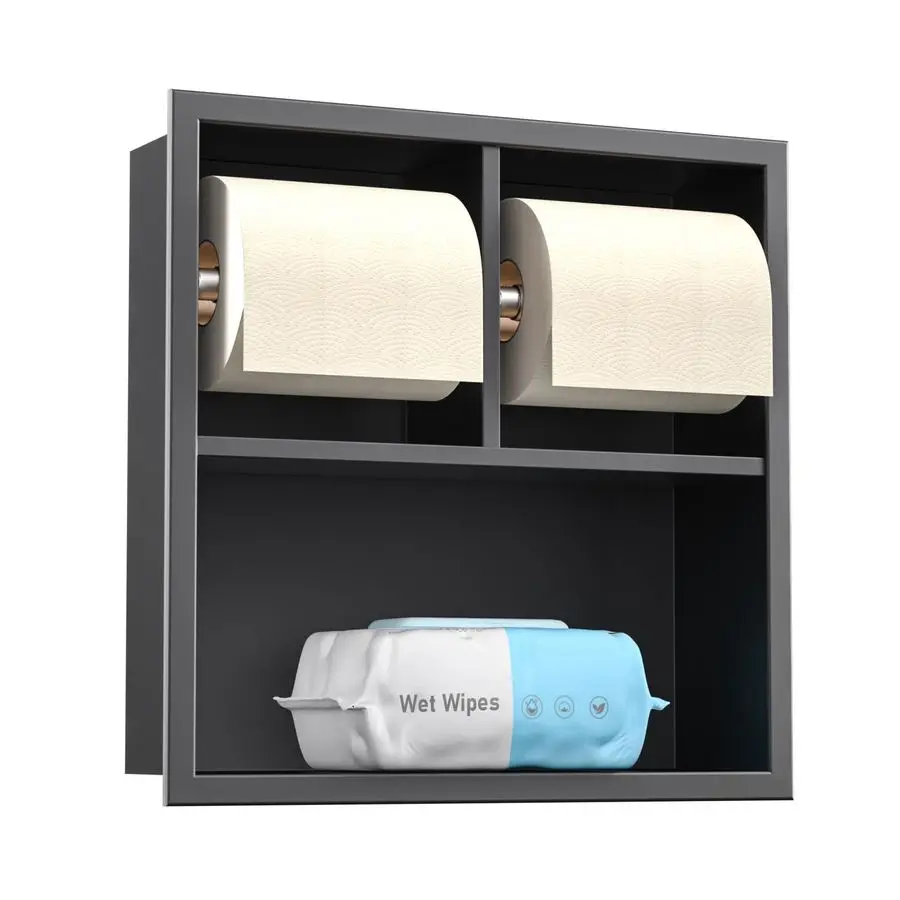 Portarrollos de papel higiénico, soporte de papel higiénico de acero inoxidable 304, dispensador de nicho para renovación de baño, negro mate