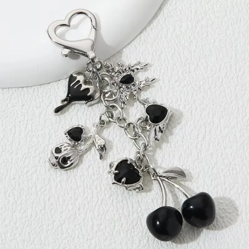 Metal Black Red Berry Keychain Edgy Sweet Butterfly Cool Charm for Bag Purse Accessory for Women