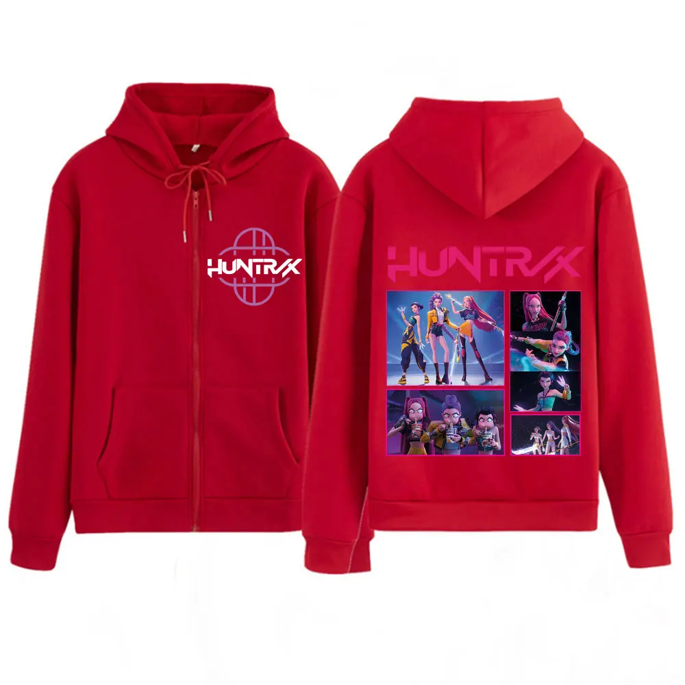 KPop شيطان الصيادين Huntrix موضة طباعة قلنسوة بسحاب الرجال النساء الجمالية الاتجاه سترة سميكة عادية زمم البلوز مروحة الهدايا