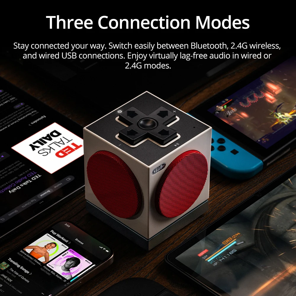 8BitDo Retro Cube 2 Wireless Bluetooth Speaker with Charging Dock True Stereo Sound for N Edition Keyboard Mouse Retro Gaming