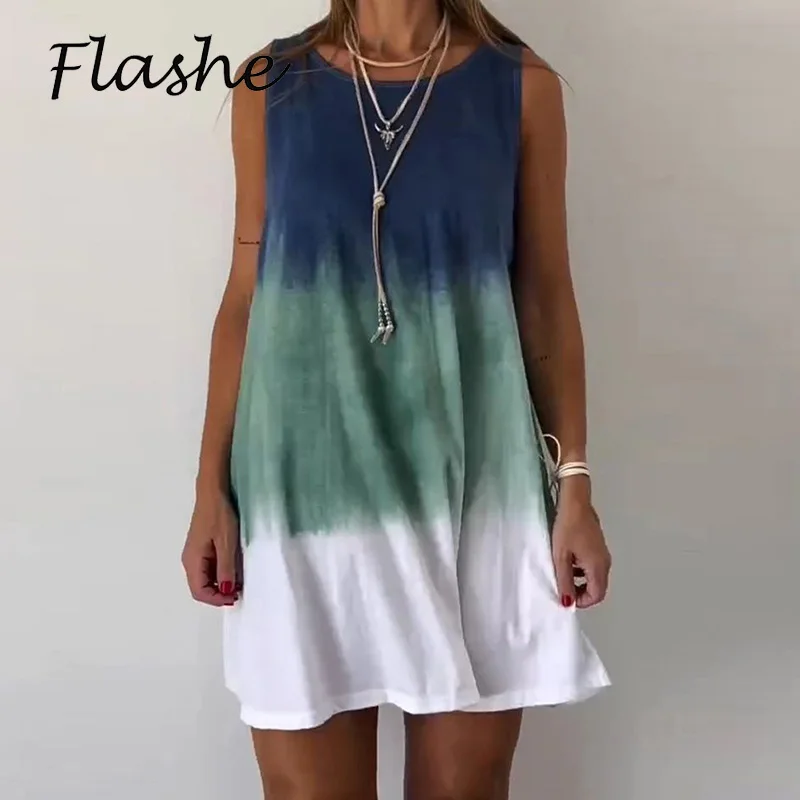 

Summer Casual Mini Dress Women Elegant O Neck Patchwork Print Beach Holiday Dresses For Women Party Dresses 2024