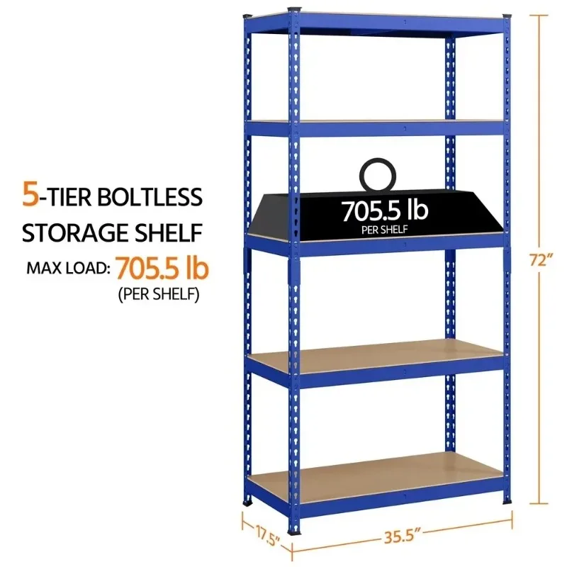 Storage Rack, 5 Shelves Without Bolts and Adjustable Steel Storage Rack Units, Each Shelf Can Hold 705 Pounds, Storage Rack