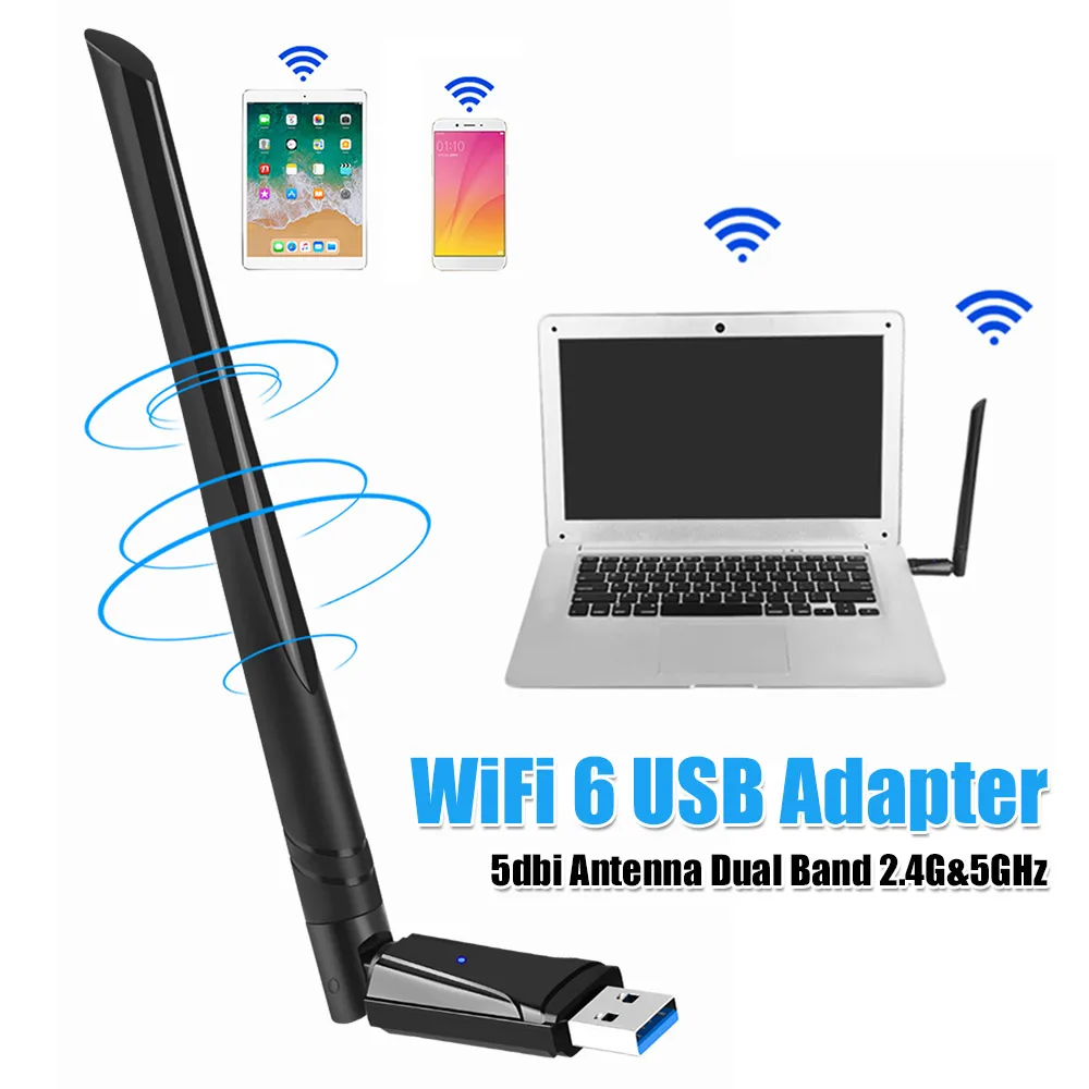 

USB-адаптер Wi-Fi 6, 900 Мбит/с, двухдиапазонный (2,4 ГГц и 5 ГГц), USB-приемник Wi-Fi без драйверов, антенна 5dBi для Windows 7/10/11