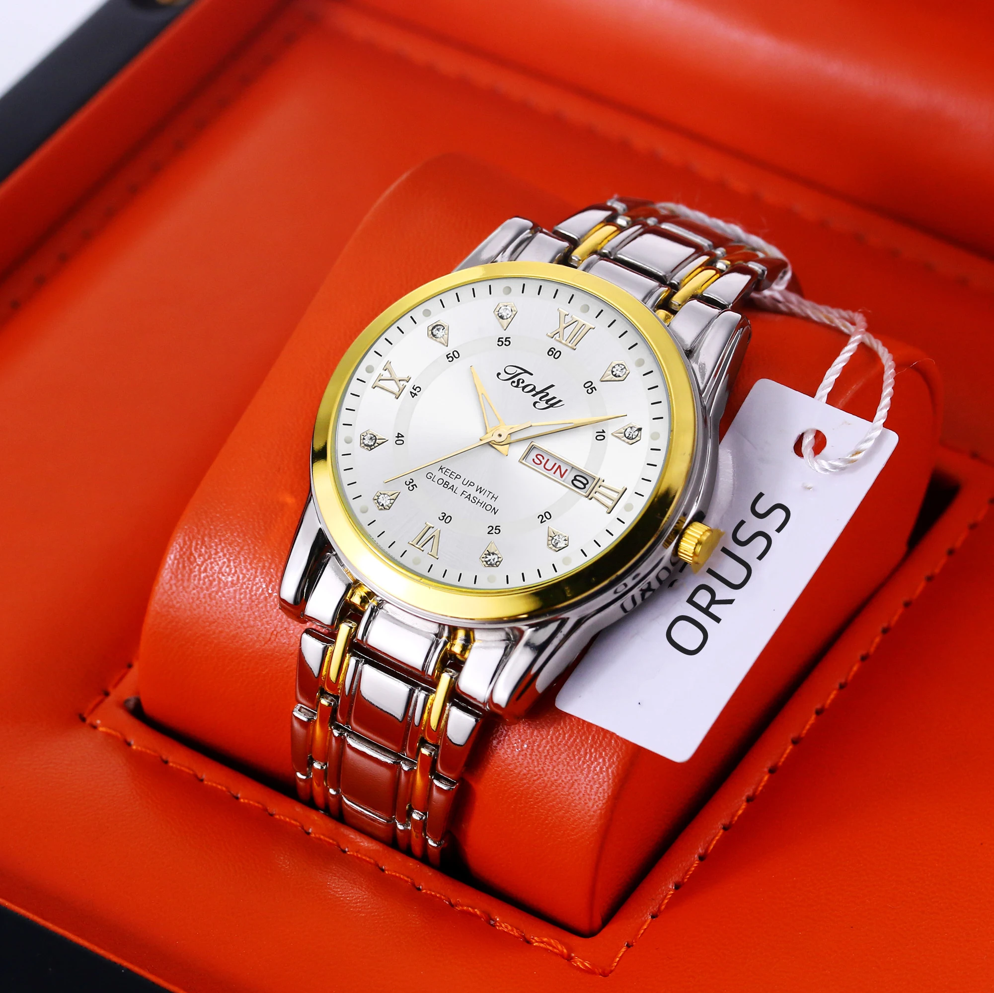 Klassieke alles-in-één knappe trend herenhorloge persoonlijkheid casual jeugd stalen riem duurzaam dubbel kalendernummer eenvoudige mannen