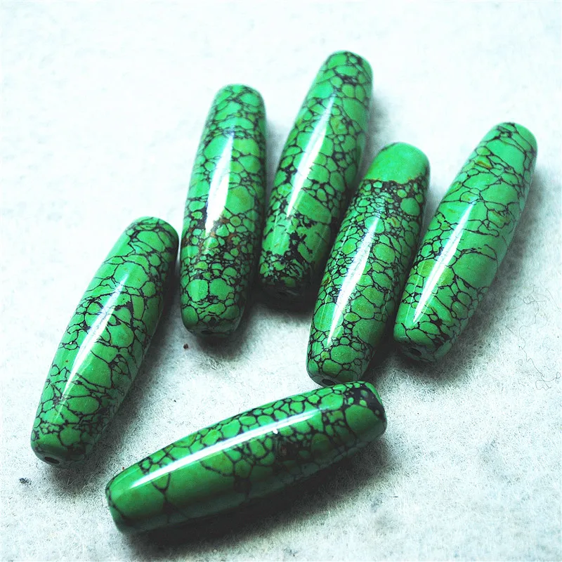 4PCS Natural Crack Green Turquoise Stone Tube Size 40X12MM DIY Jewelry Acccessories Women Necklace Making Beads