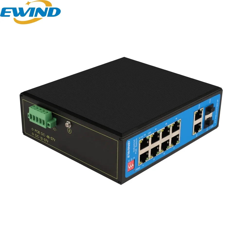 

EWIND 10 Ports Gigabit Uplink Managed Network Switch Industrial POE Switch Ethernet IP40 Network Switchfor Outdoor Industrial