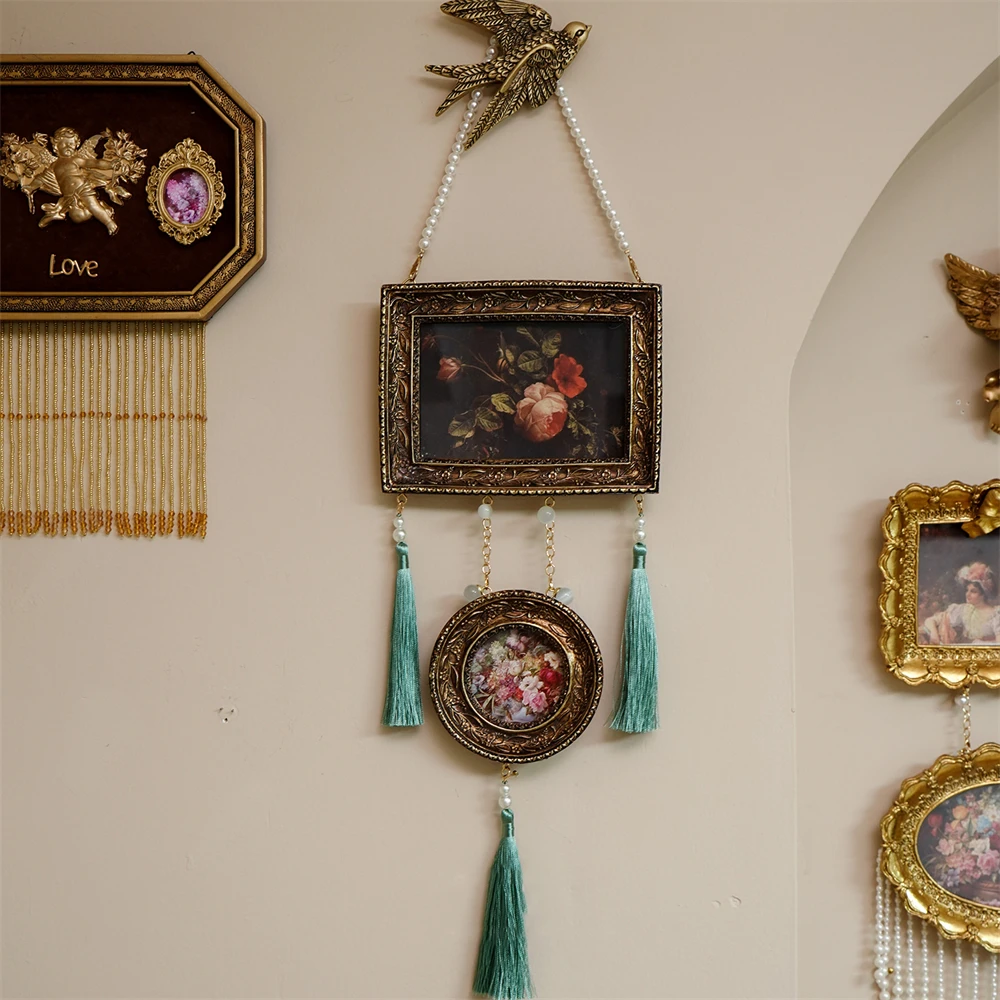 

Французская ретро винтажная фоторамка ручной работы, художественная рельефная фоторамка из смолы, жемчужная кисточка, рамка для рисования, украшение, настенная подвеска