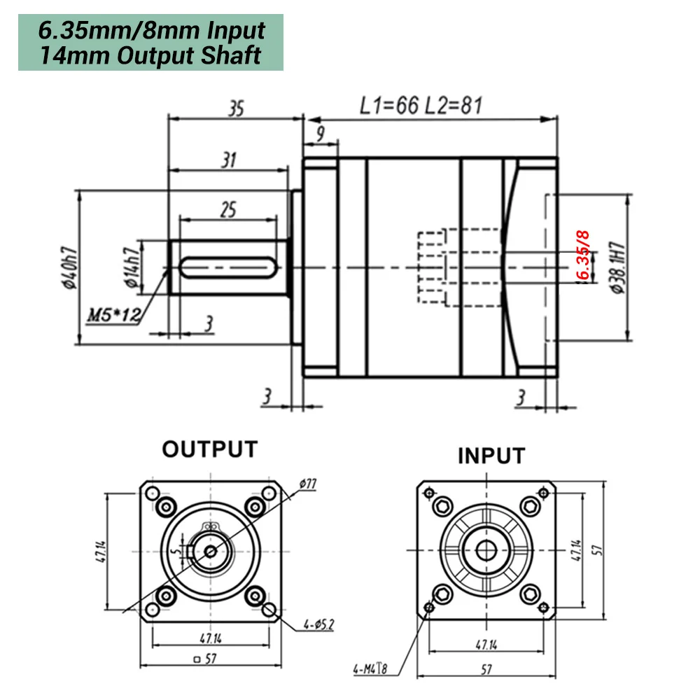 Nema 23 stepper motoros reducer Bolygó- Nyüzsgés 57mm step-down Nyüzsgés 6.35/8mm bemeneti 14mm Bibeszál számára packaging/ Textil gépi