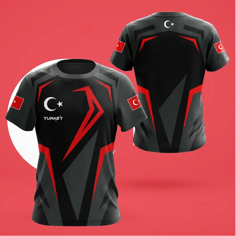 3D Print Turkey Flag Sport Quickdry Breathable Men Women TShirt Outdoor Football Jersey Team Loose Parent-child Short Sleeve Top