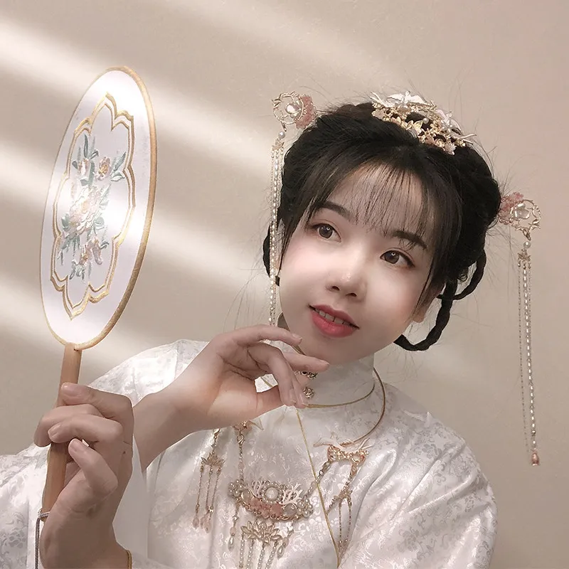 Chinese Traditional Flower God Yingluo Necklace Rose Gold Alloy Pearl Tassel Choker Ancient Hanfu Jewelry For Women Cosplay Wear