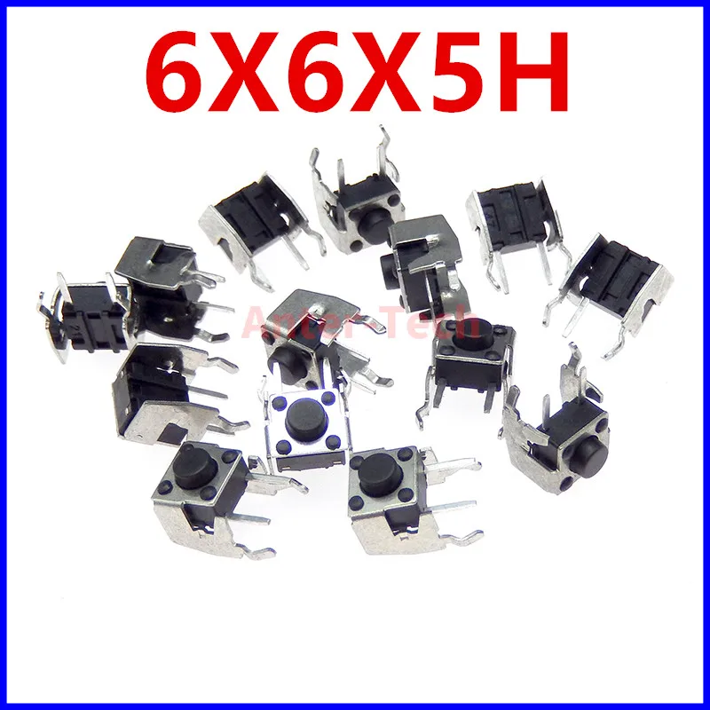 20PCS 6X6X5H 6*6*5mm 4Pin touch button micro switch Self-reset 90 degrees side insert with bracket