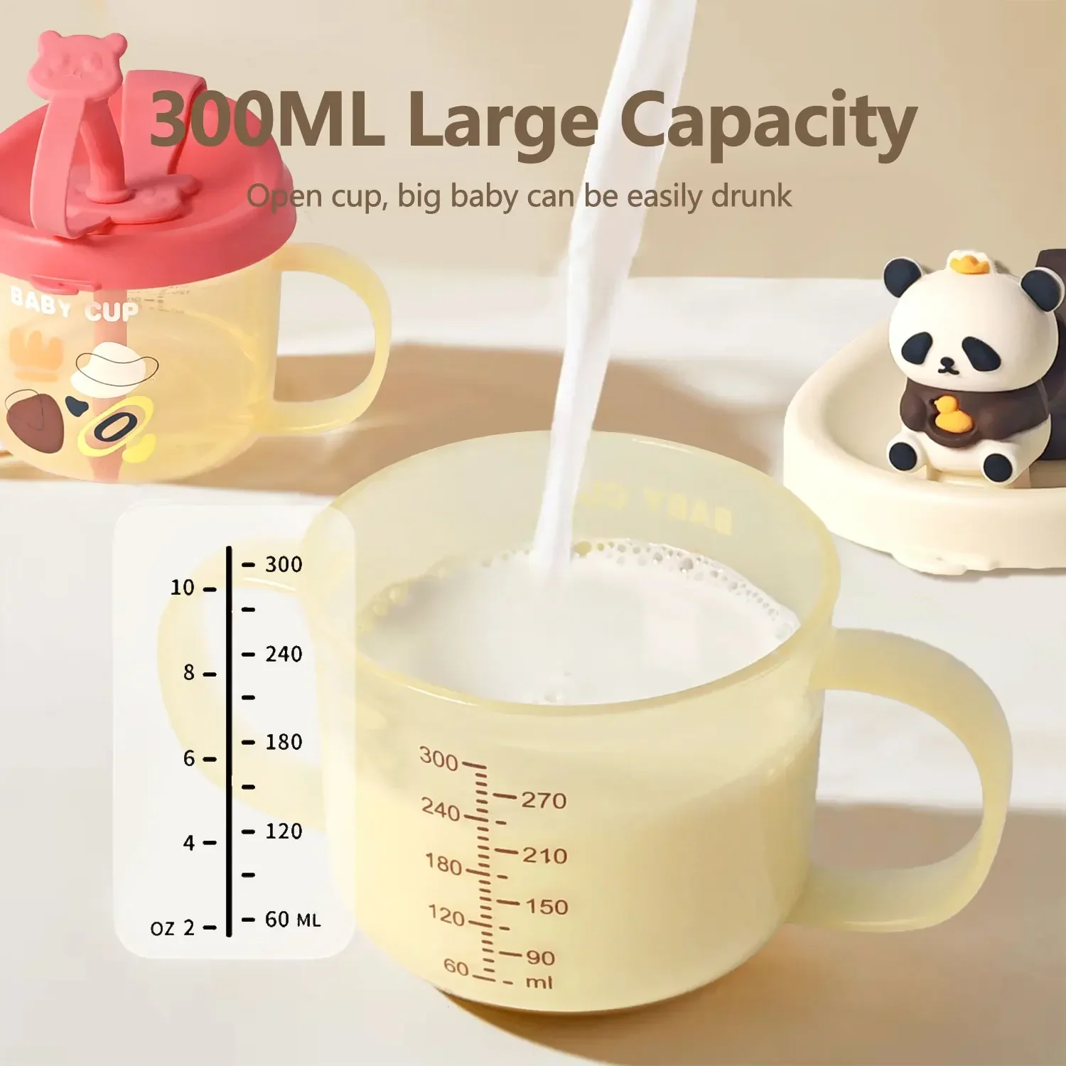 

Baby panda water cup 300ml cartoon leak-proof spout medical silicone