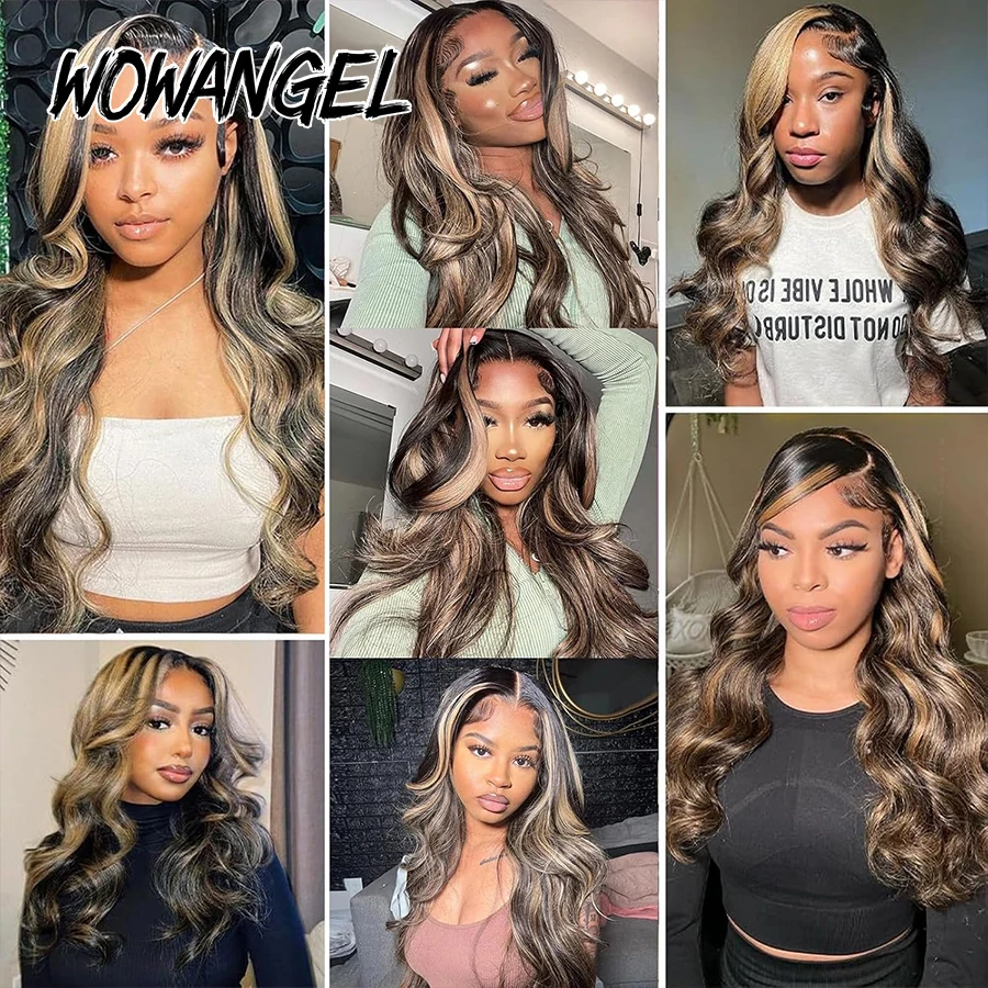 WOWANGEL 1B/27 Highlight Body Wave Lace Front Perücke Echthaar Vorgezupft 13X6 HD Full Lace Frontal Perücken Gebleichte Knoten Für Frauen – Detail 6
