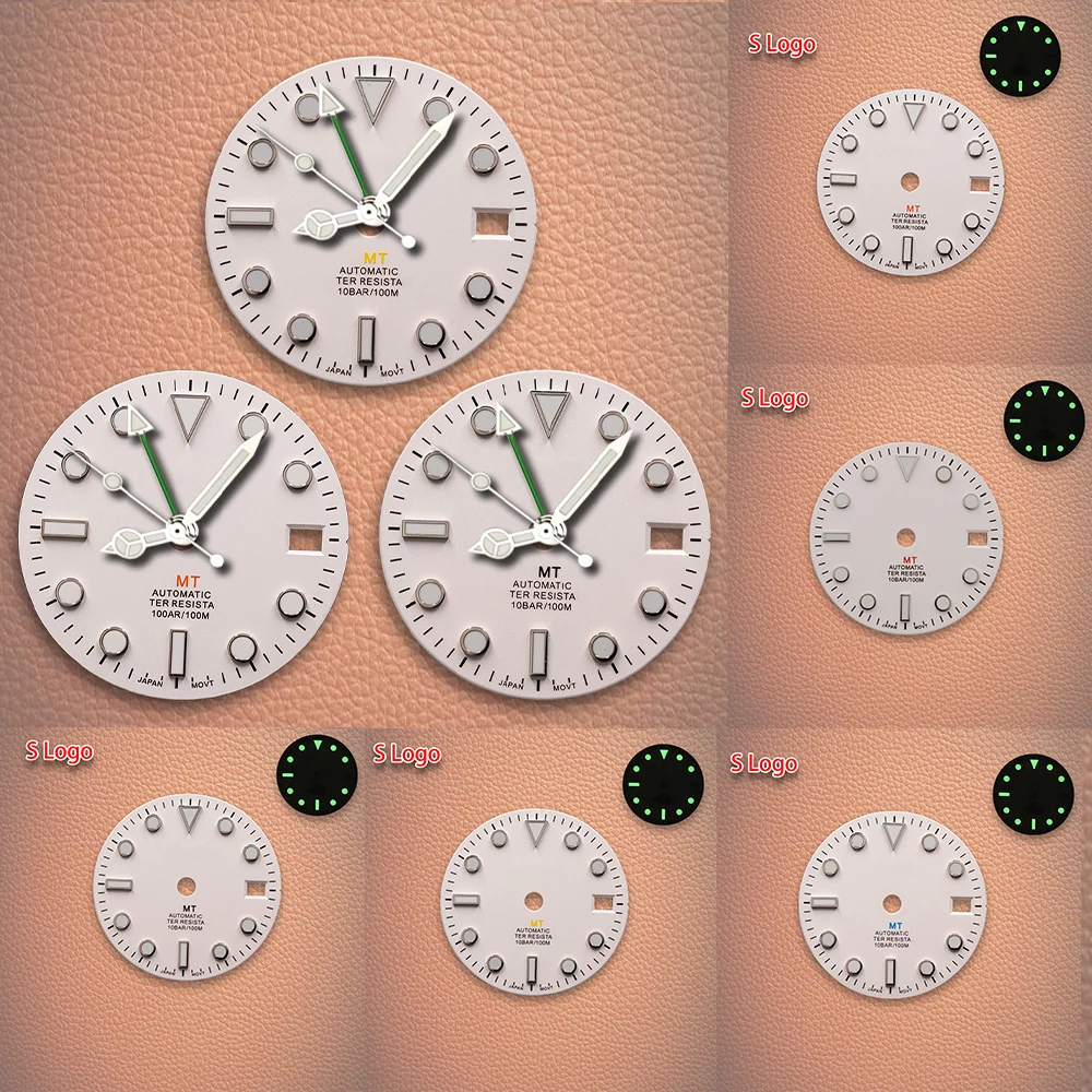 S Logo 28.5mm White GMT dial with red font dial Suitable For NH34 Movement Ice Blue Luminous Watch Modification Accessories