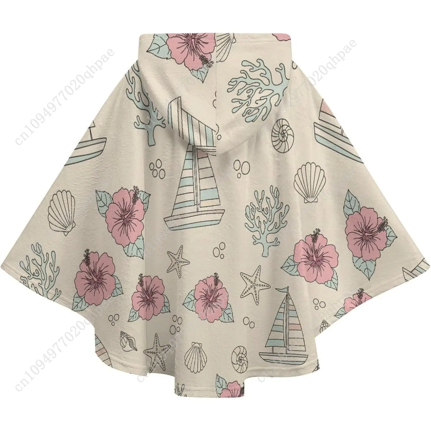 سترة بطانية مريحة من الفلانيل، سترة بقلنسوة كبيرة الحجم للحياة البحرية مع جيوب للأطفال والمراهقين