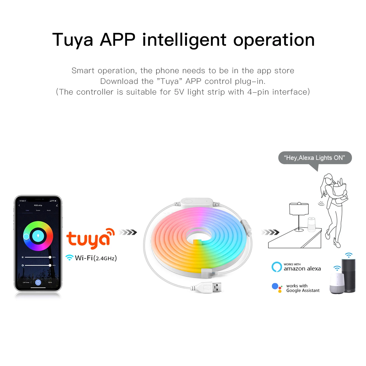 Smart USB 5V TUYA LED Strip RGB Dimmer Dimmable LED Light WIFI Controller for 4pin 5050SMD 2835SMD Neon Tape Work with Alexa
