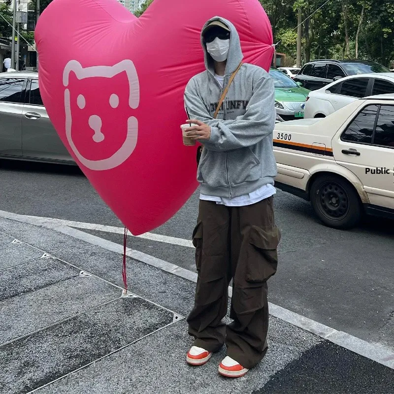 

Vintage Letter Print American Sle Hooded Cardigan Sweatirt Jaet Ins Dstring Casual Trendy Streetwear Outerwear