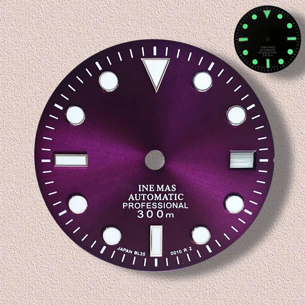 28.5mm S Logo SUB Sunburst Dial Fit NH35/NH36 Japanese Movement Green Luminous High-Quality Watch Modification Accessories