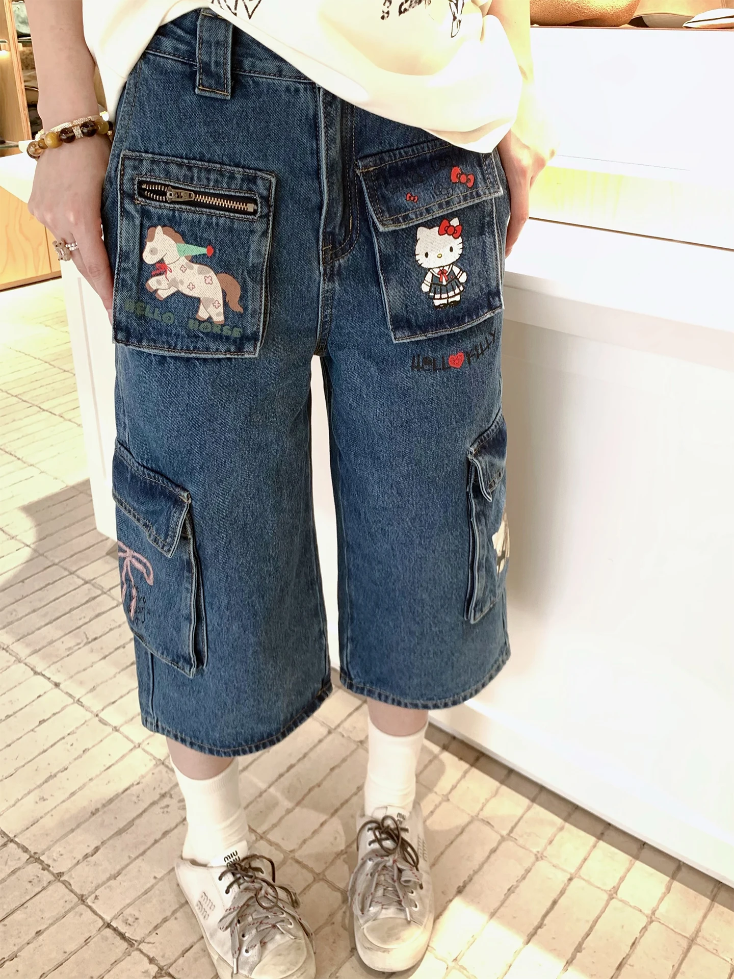 

Джинсы свободного кроя с принтом, прямые, женские, летние, весенние, повседневные, рабочие, длиной 7 дюймов