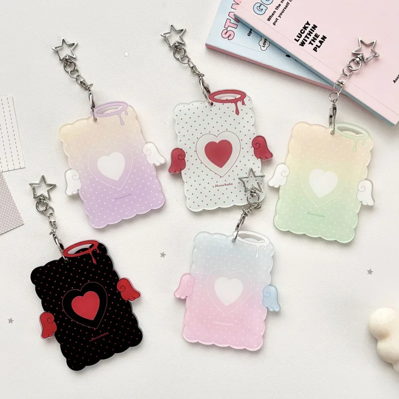 Cartoon Angel Wings Acrylic Hard Kpop Photocard Holder Idol Fashion Card Case Sleeve Sweet Photo Protector for Small Cards