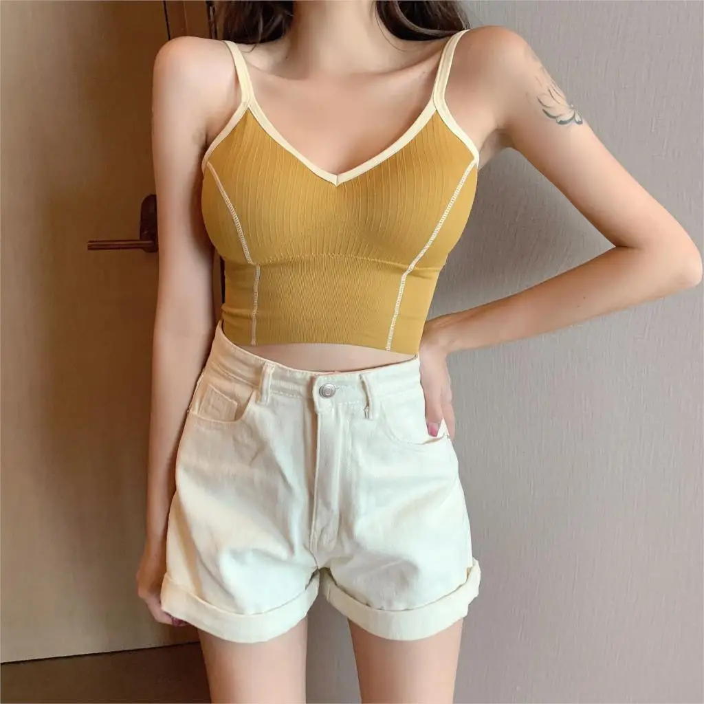 Women Bra Tank Crop Top Seamless Underwear Female Crop Tops U-shaped Back Sports Intimates Sexy Lingerie Padded Camisole Femme