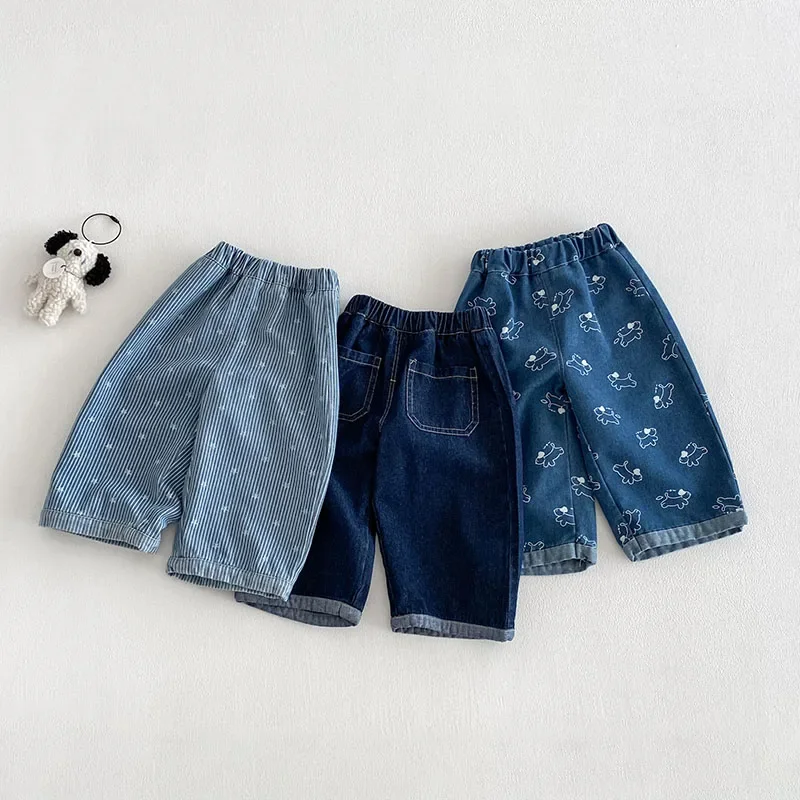 MILANCEL New Spring Kids Cartoon Jeans 9M-4T Full Printed Puppy Baby Boys Denim Blue Pants Cute Star Stripe Children Trousers