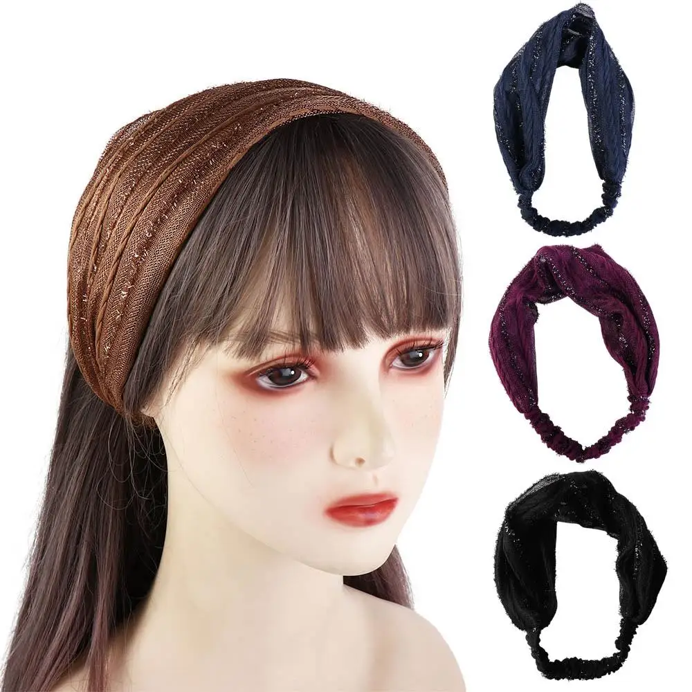 

Hair Hoop Elastic Hair Band Non Slip Shiny Cloth Wide Brimmed Wide Hair Band Mesh Hairbands Korean Headwear Women Headband