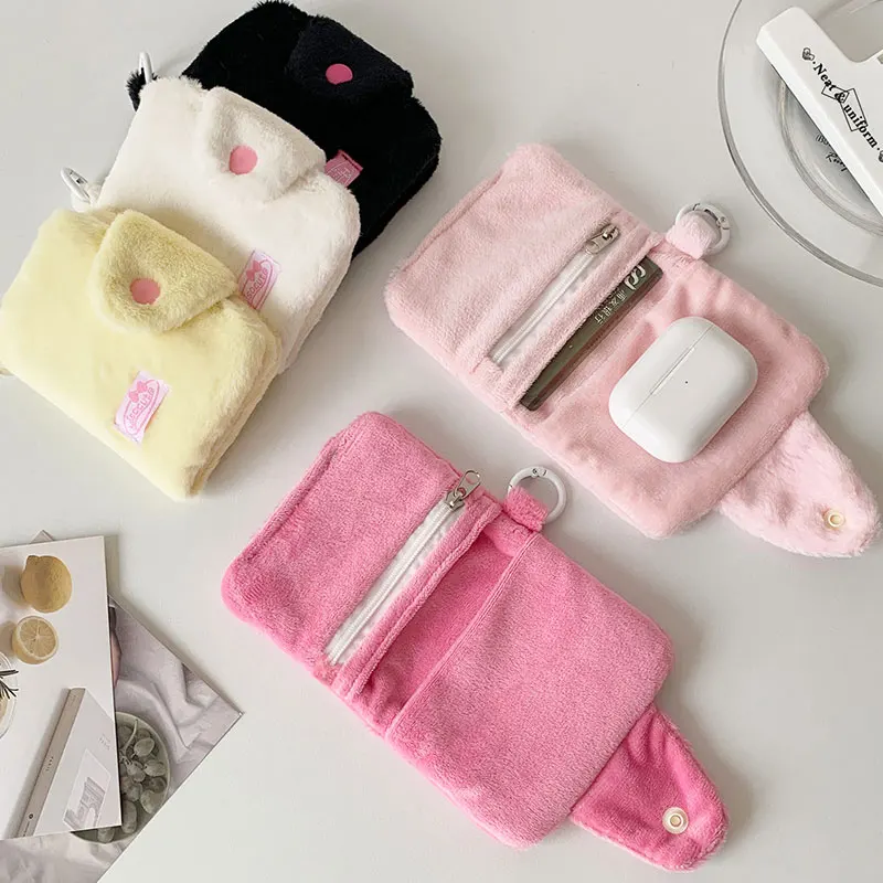 Cartoon Plush Candy-Colored Coin Purse Student Pendant Solid Color Card Holder Girl's Earphone Data Cable Storage Bag