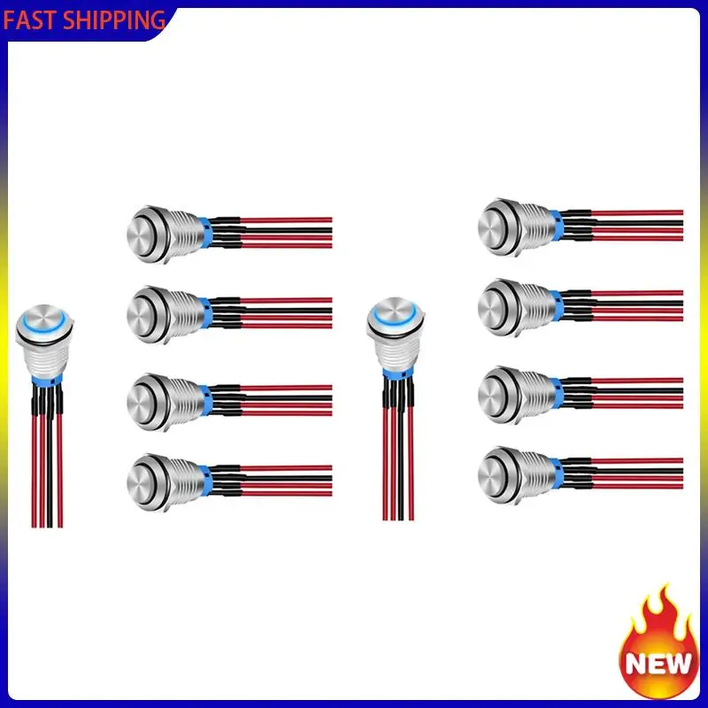 

Especial 12Mm Push Button Switch 10PCS With Pre Wired Harness 12V 24V Self Locking Latching LED Round Waterproof Metal Switch