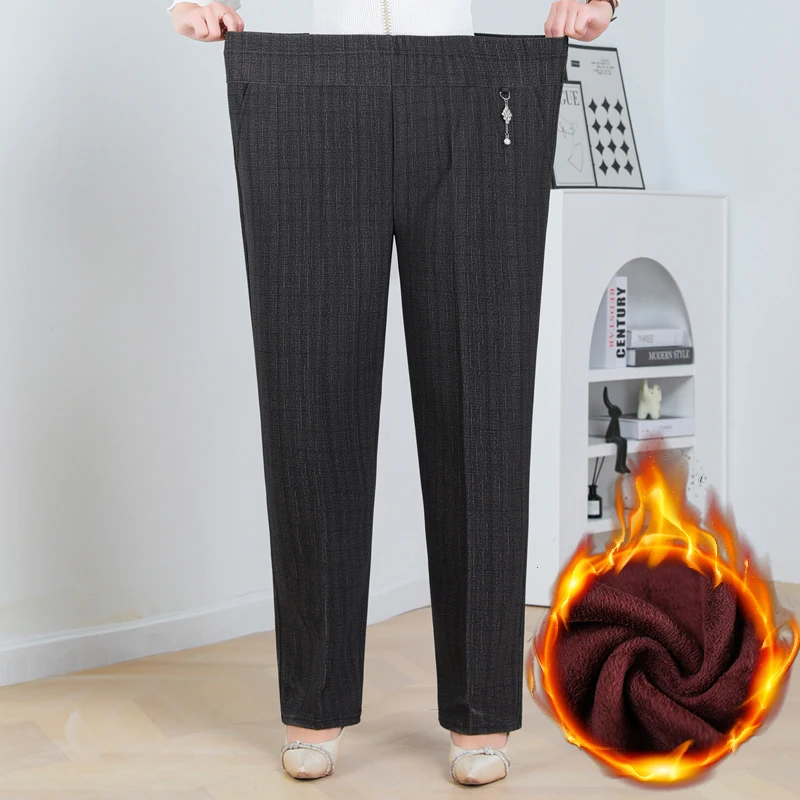 بنطال نسائي من صوف الضأن بساق مستقيمة ، خصر مرن ، شريط أحادي اللون ، بنطال نسائي فضفاض ، مقاس كبير ، خريف ، شتاء ، جديد ، 8 × لتر #4