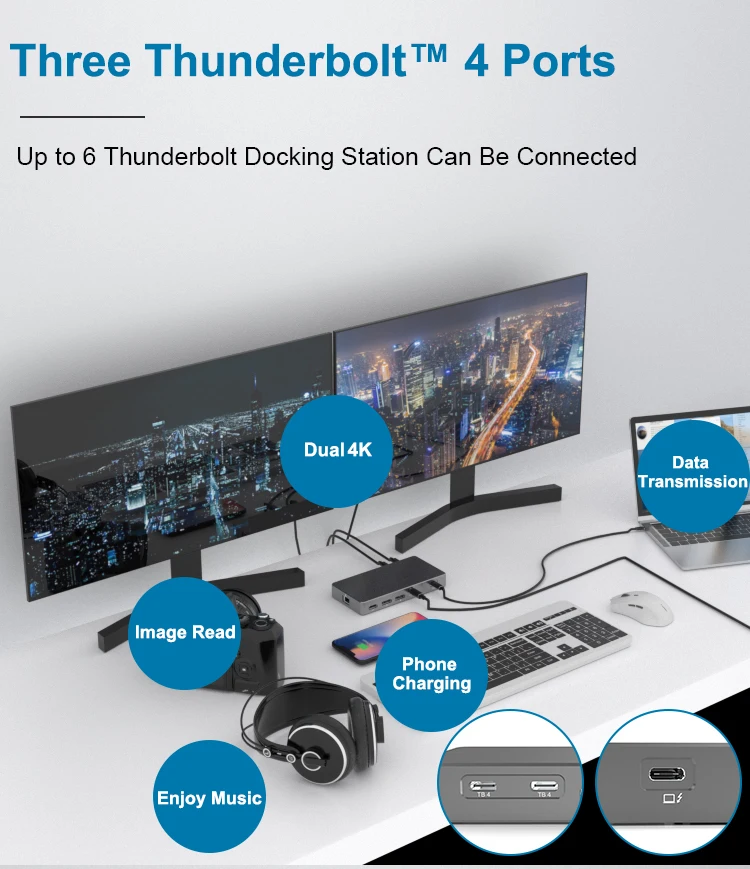 Thunderboltドッキングステーション、デュアルdp1.4を備えたthunderboltアダプター、4k hd、イーサネットネットワーク、USB 3.2、ssdスロット、14 in1