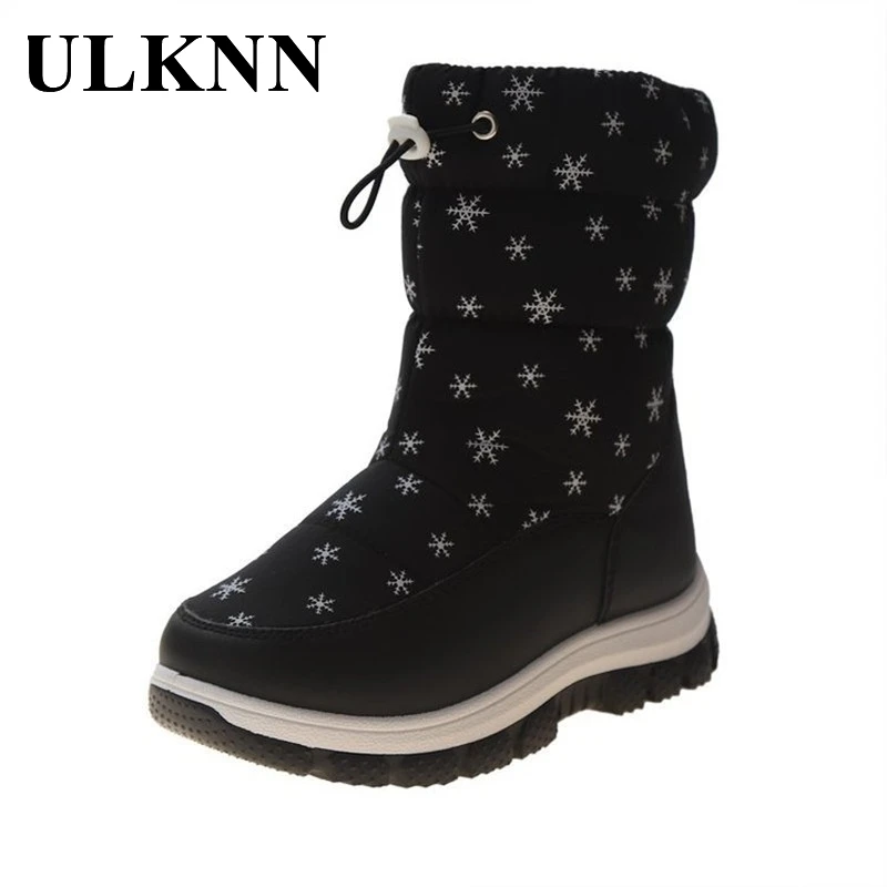 ULKNN Snow Boots For Children Winter Girl Cotton-padded Soft Bottom Shoes Warm Outdoor Casual Footwear Boys Non-slip Boats