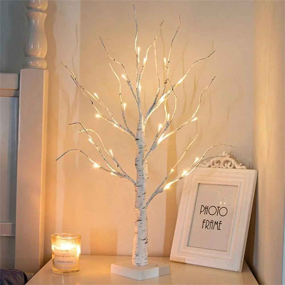 1PC 24LED White Birch Shaped Light, Desktop Decorative Light, Battery And USB Power Supply, Suitable For Indoor Decoration