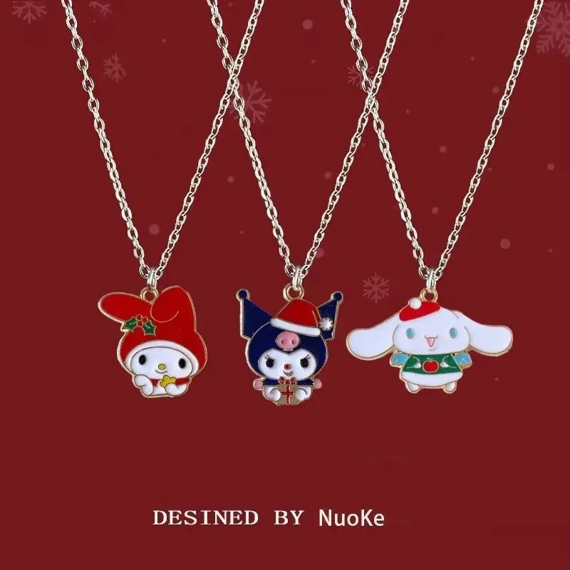 2024 New Hello Kitty Christmas Necklace Sanrio Girl Cute Cartoon Pendant Anime Fashion Jewelry Necklace Children's Festival Gift