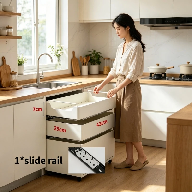 New Kitchen Storage Rack with Slide Rails Pull-out Kitchen Drawer Type Storage Tray Spice Box Storage Shelf Cabinets Organizer