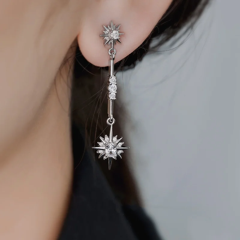 Fashion Crystal Star Long Earrings Women With Friends Gift Trendy Exaggerated Eardrop