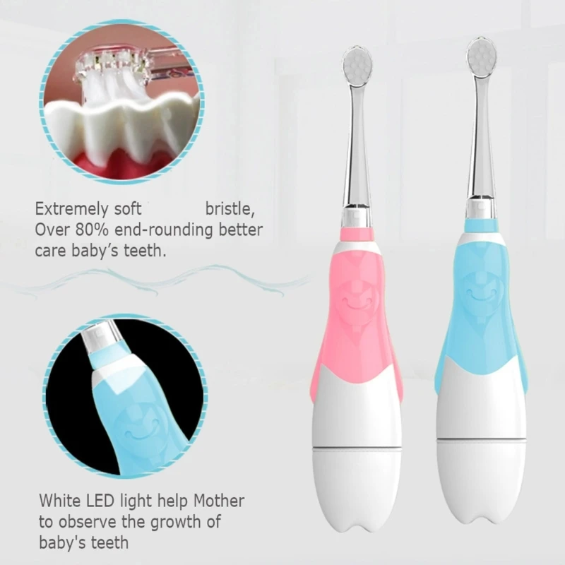 Toddler Teeth Brush Electric Toothbrush with Observation Light & Automatic Timer for Gentle Cleaning with 4 Toothbrush Heads