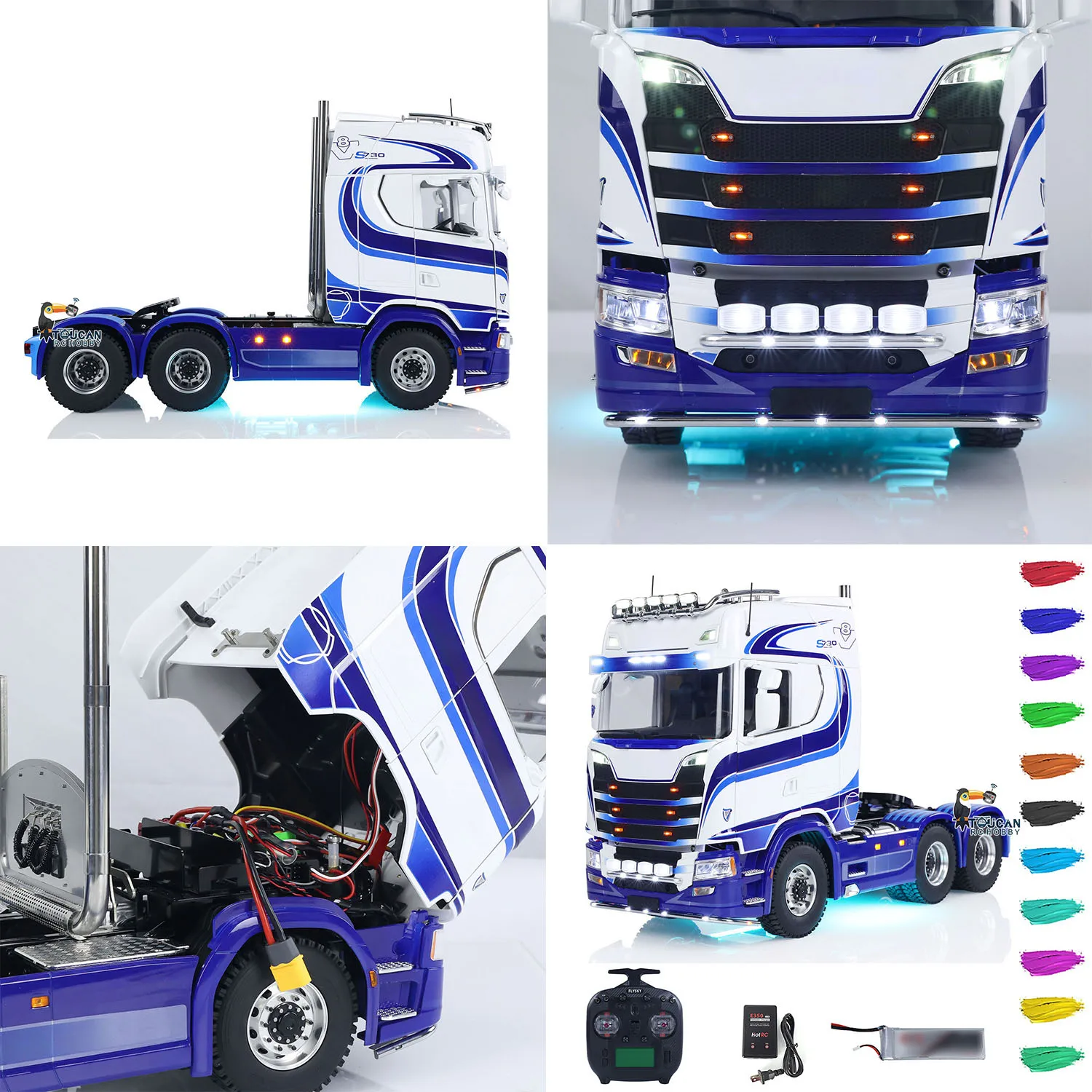 TOUCAN 6x6 1/14 Zdalnie Sterowany Ciągnik Ciężarowy 770S Samochody RC 2-biegowa Skrzynia Biegów Model Metalowe Podwozie Oś Symulowane Efekty Dymu