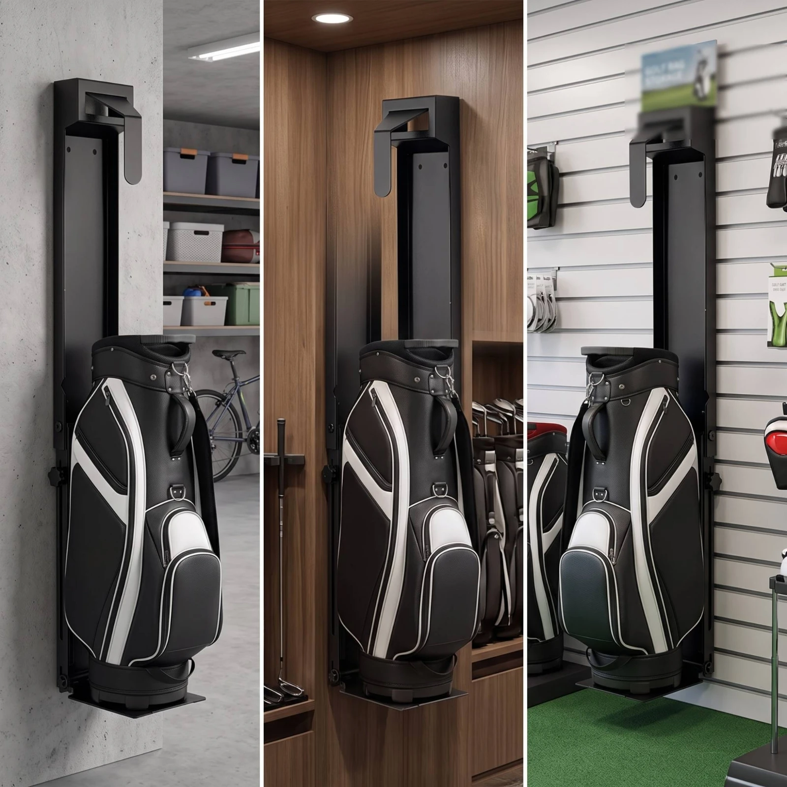 Wall Mount Golf Bag Storage Rack Adjustable-Height Wall-Mounted Golf Bag Organizer Foldable Space-Saving for Golfers, Garage - view 6