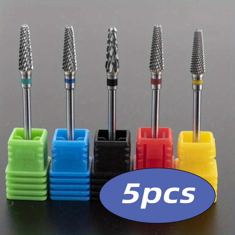 5 peças de brocas de unha 3/32 ''-broca de carboneto para acabamento profissional, remover suavemente, unhas de gel de polimento e polimento, pedicure de arte de unha ma
